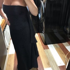 BCBGMaxazria Formal Jacuard Silk Black Gown with side Drape